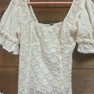 XS Free People Spring Fling Top in Ivory Lace Blouse